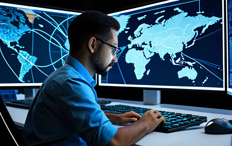 A highly competent professional cybersecurity analyst, fully clothed in a modest business shirt and trousers, is deeply focused in a state-of-the-art Security Operations Center (SOC). Multiple large screens display complex network data visualizations, abstract AI-driven anomaly detection patterns, and real-time threat intelligence feeds. The analyst is interacting with a transparent touch screen, with subtle glowing blue lines representing intricate data flow, clearly signifying advanced machine learning capabilities in action. The environment emphasizes innovation and proactive defense, showcasing cutting-edge technology. The overall image captures a serious, competent, and forward-thinking atmosphere. This image must feature perfect anatomy, correct proportions, well-formed hands, and a natural pose. It is safe for work, appropriate content, fully clothed, and professional.