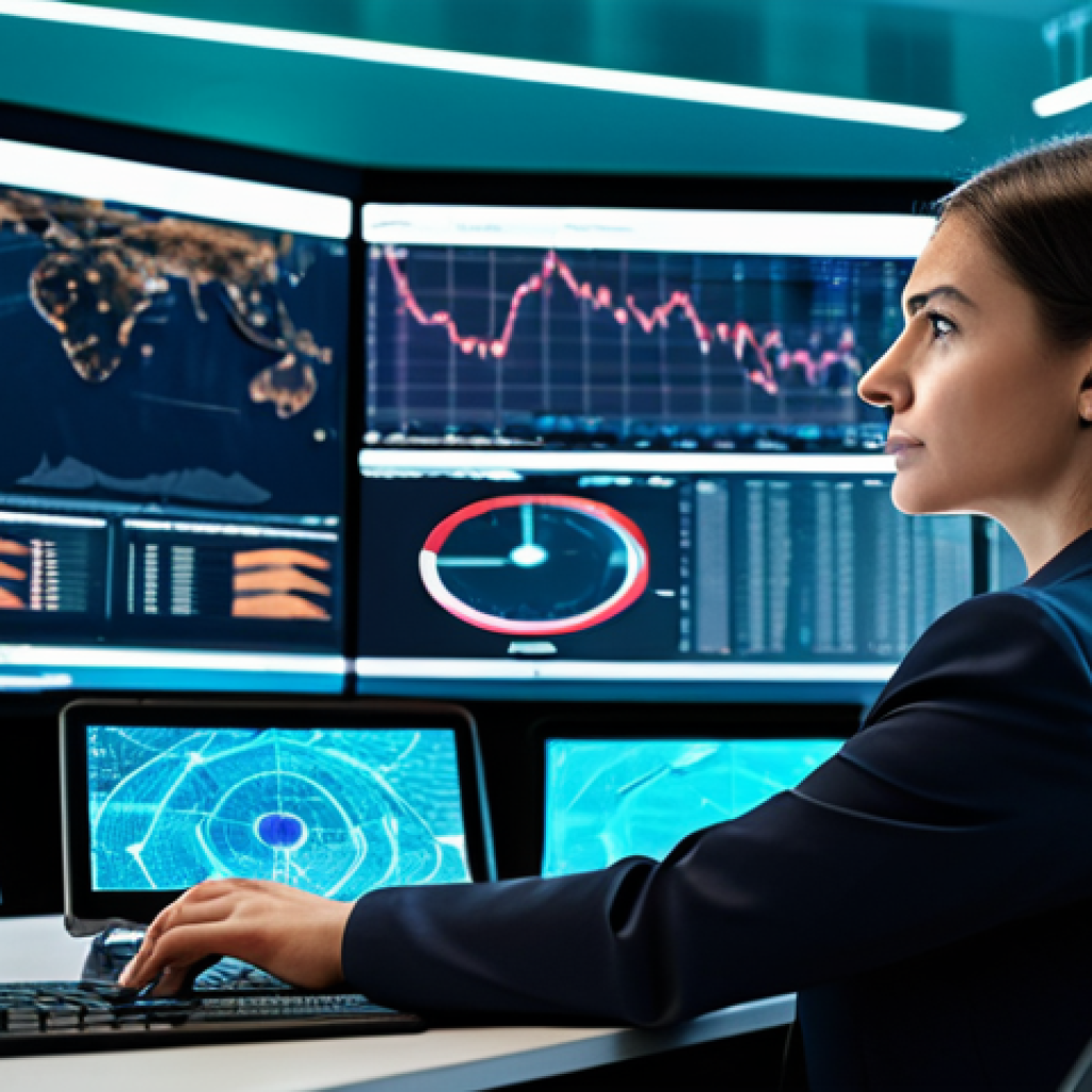 A professional female cybersecurity analyst, fully clothed in a modest business suit, is seated at a sleek, ergonomic desk in a modern Security Operations Center (SOC). Multiple holographic screens in front of her display complex network flow data, real-time traffic patterns, and a visual representation of network blind spots, highlighted with strategic precision. Her expression is focused and analytical, demonstrating deep understanding of digital vulnerabilities. The background is a sophisticated, well-lit office environment with advanced computing equipment. Perfect anatomy, correct proportions, natural pose, well-formed hands, proper finger count, natural body proportions, professional photography, high quality, safe for work, appropriate content, fully clothed, professional.