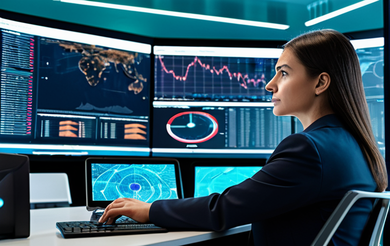 A professional female cybersecurity analyst, fully clothed in a modest business suit, is seated at a sleek, ergonomic desk in a modern Security Operations Center (SOC). Multiple holographic screens in front of her display complex network flow data, real-time traffic patterns, and a visual representation of network blind spots, highlighted with strategic precision. Her expression is focused and analytical, demonstrating deep understanding of digital vulnerabilities. The background is a sophisticated, well-lit office environment with advanced computing equipment. Perfect anatomy, correct proportions, natural pose, well-formed hands, proper finger count, natural body proportions, professional photography, high quality, safe for work, appropriate content, fully clothed, professional.