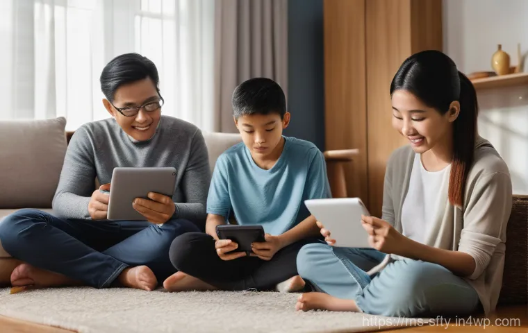 모바일 기기를 위한 네트워크 보안 모니터링 솔루션 - A warm, inviting scene of a multi-generational Malaysian family in their living room. A mother and f...