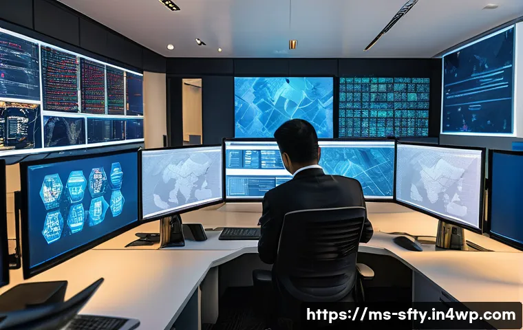 네트워크 보안 모니터링 도구의 재무적 이점 - A modern Malaysian office environment with a diverse IT team actively monitoring multiple large digi...