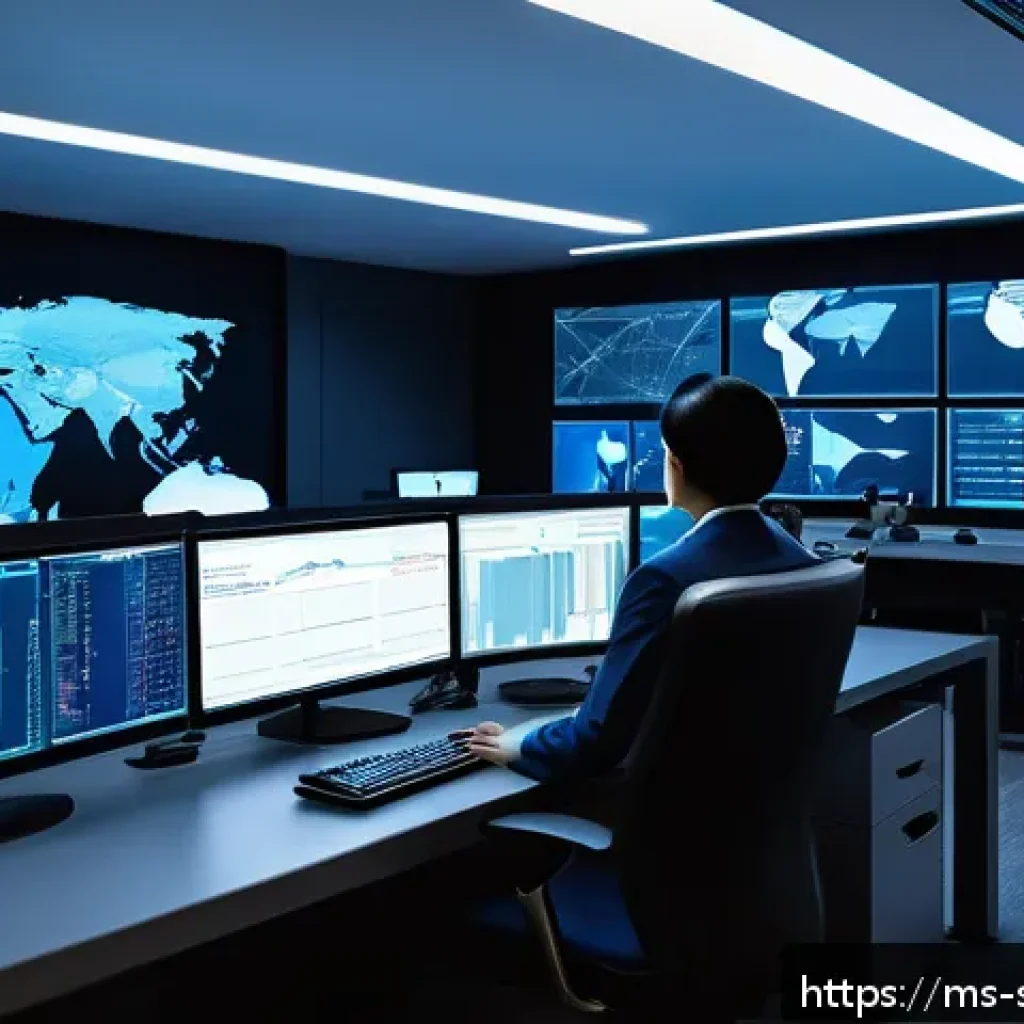 IT 보안 전문가를 위한 네트워크 모니터링 도구 - A modern Malaysian office environment with IT professionals actively monitoring network security on ...