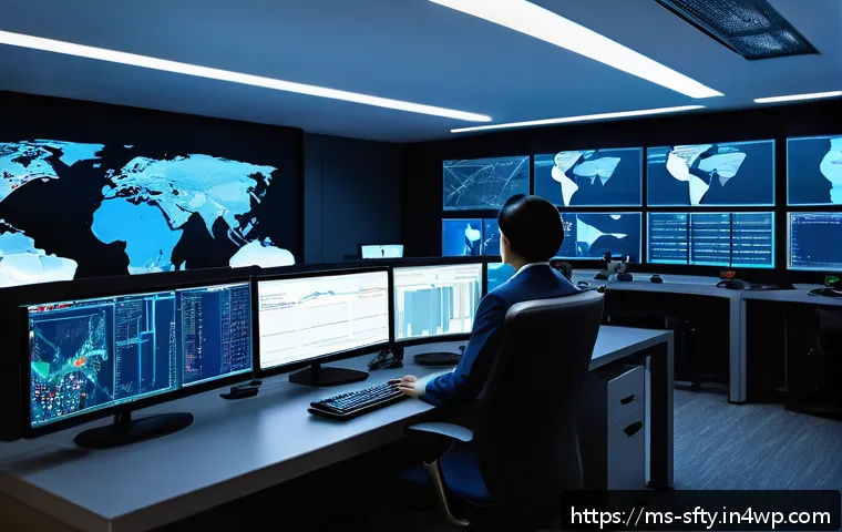 IT 보안 전문가를 위한 네트워크 모니터링 도구 - A modern Malaysian office environment with IT professionals actively monitoring network security on ...