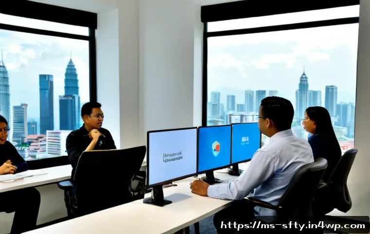 네트워크 보안 모니터링을 위한 교육 및 자료 - Photorealistic cybersecurity training workshop in a modern Malaysian office, a diverse team of adult...